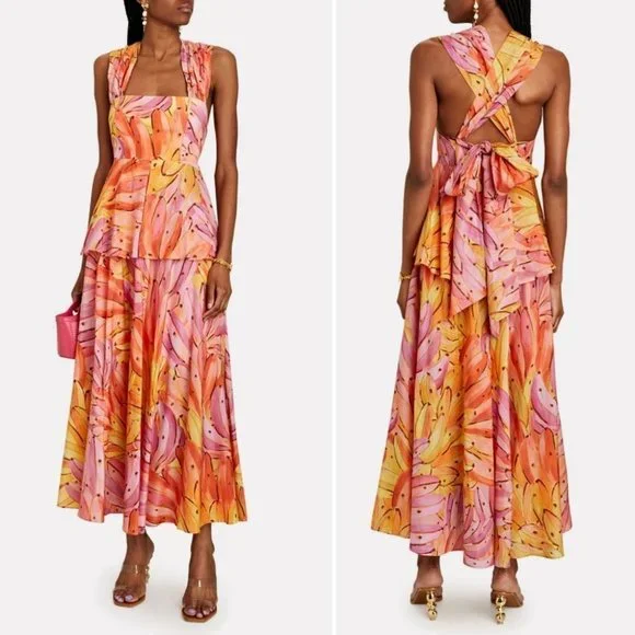 NWT! FARM RIO Pink Ombre Bananas Cross Back Maxi Dress Size Smalll - Picture 6 of 9